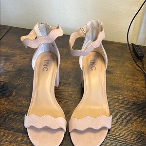 INC International Concepts Pink Heeled Sandals with Scalloped Straps